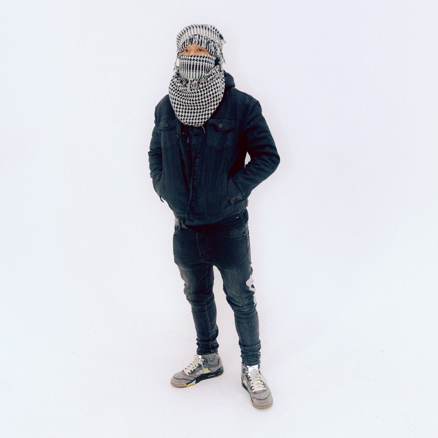 Draped Houndstooth Scarf Balaclava