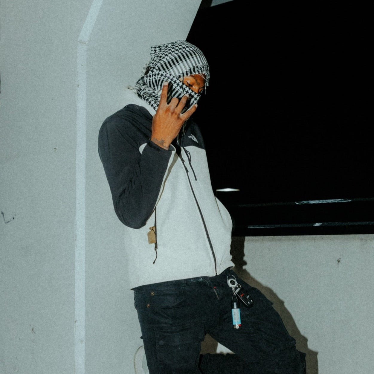 Draped Houndstooth Scarf Balaclava