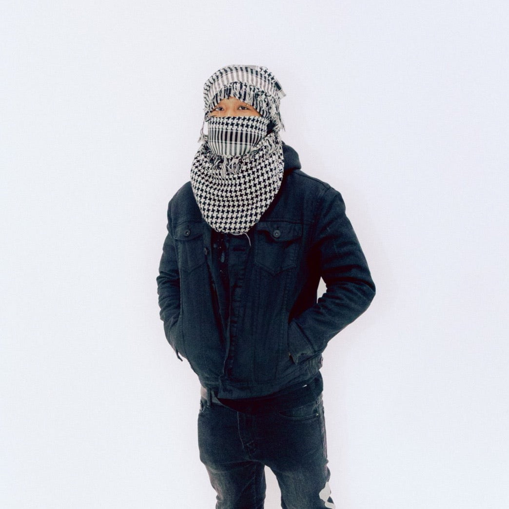 Draped Houndstooth Scarf Balaclava
